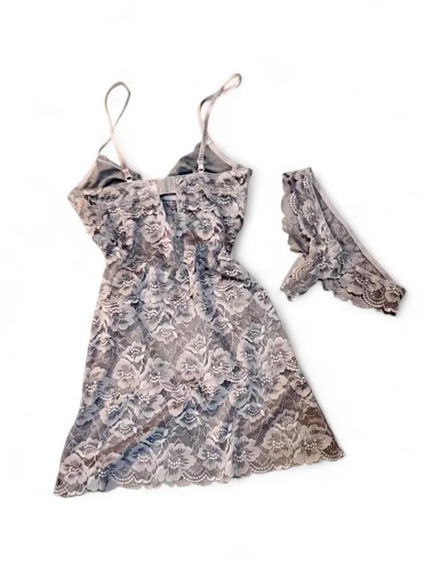 BLUSH Grey Floral Lace Chemise & Matching Panty Lingerie Set NWOT Retail $78 - Image 3
