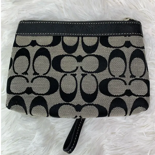COACH Black Gray Signature Canvas Wristlet - Image 2