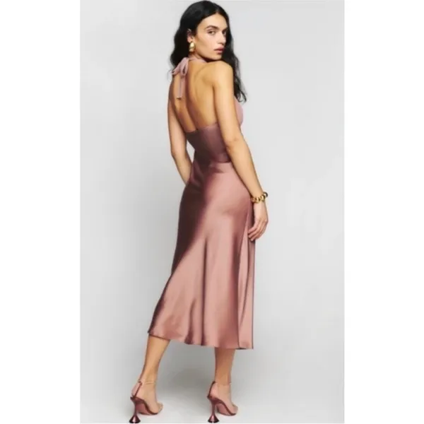 Reformation silk midi halter dress - Image 2