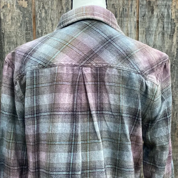 Dylan Pink Blue Plaid Long Sleeve Button Down Shirt Size L - Image 5