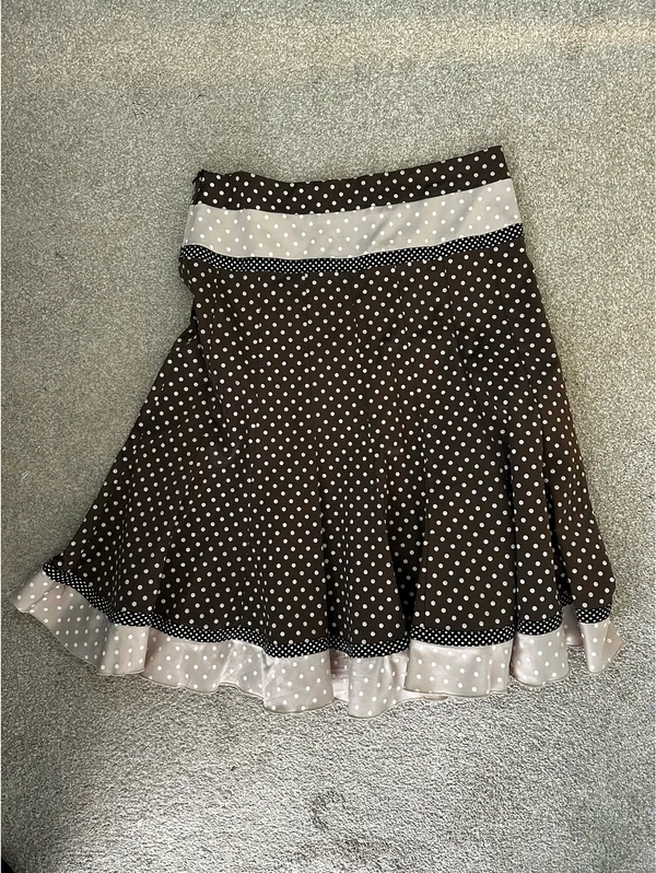 Vintage Brown Polka Dot Fit & Flare Midi Skirt - Image 2