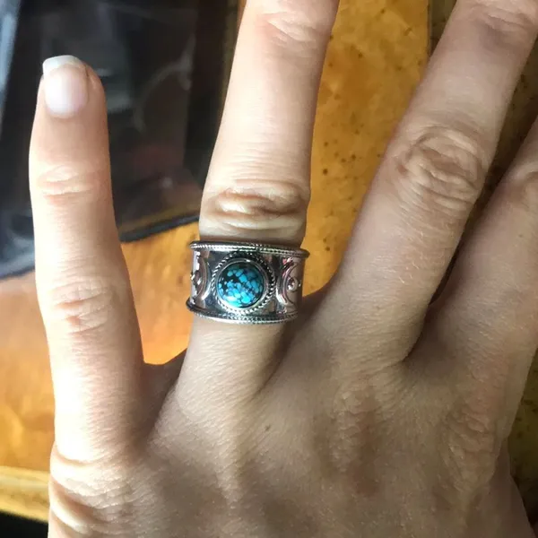 Natural Blue Moon Turquoise Sterling Silver Ring Size 6 - Image 2