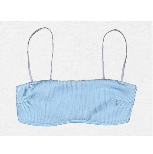 Abercrombie Fitch Ribbed Bikini Set S/M Blue Bralette Top Cheeky Bottom Swimsuit - Image 3