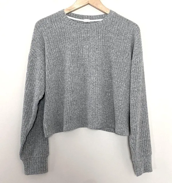 Aritzia Wilfred Free Ribbed Sweater Crewneck Gray Lightweight Size L - Image 8