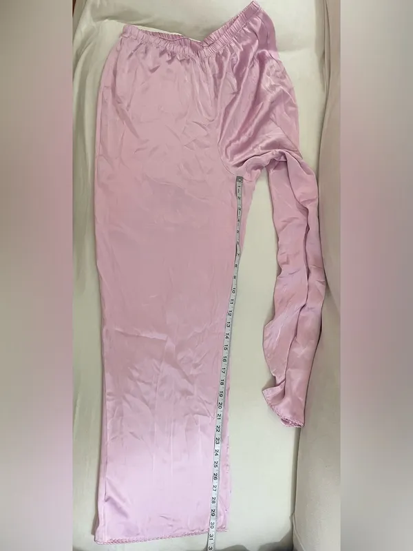 SKIMS Woven Shine Long Sleeve Sleep Set Pajamas Pink Rose Size M NWT - Image 6