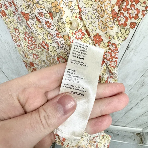 Free People Dress Women S Bonnie Mini Tea Combo Puff Sleeve‎ Button Down Cottage - Image 5