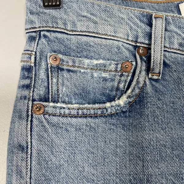 AGOLDE High Rise Straight Leg Distressed Jeans Light Wash Size 27‎ Button Fly - Image 7