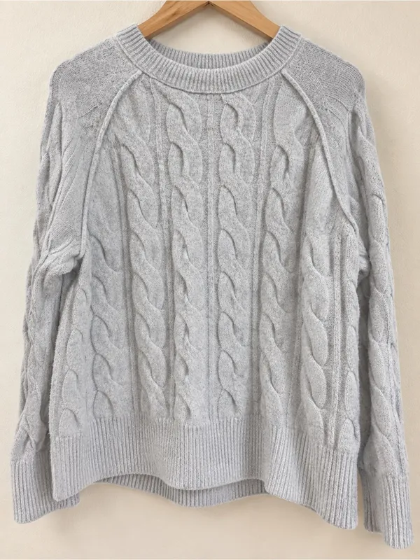 Aerie Soft Cable Knit Oversized Sweater Gray XXS - Image 2