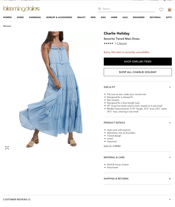 Bloomingdale's Charlie Holiday Flowy Blue Dress - Image 4