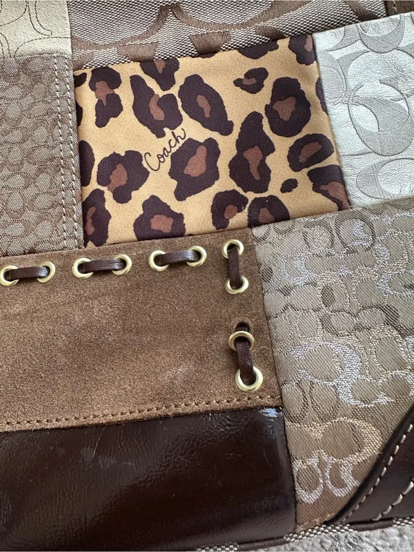 Vintage Y2K Coach Signature Patchwork Leopard Suede Hobo Shoulder Bag - Image 9