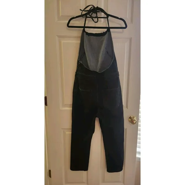 Free People Overalls Women Size 12 Dark-wash Denim Halterall Overall Side Zip - Image 4