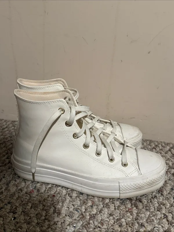Converse All Star Platform High Platform Chuck Sneakers White Egret Gold 9.5 - Image 2