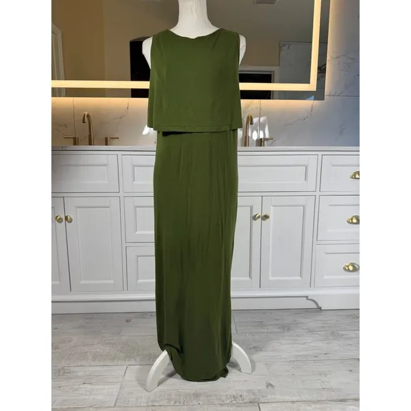 Next Maternity Maxi Dress Womens 12 Olive Green Nursing Layered Sleeveless - Image 5