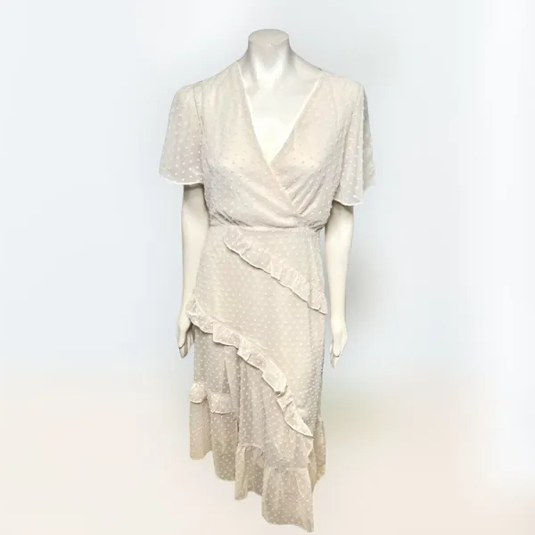 Lulus | Swiss Dot Ruffled Midi Dress in Cream NWT Style: Next to You - Image 3