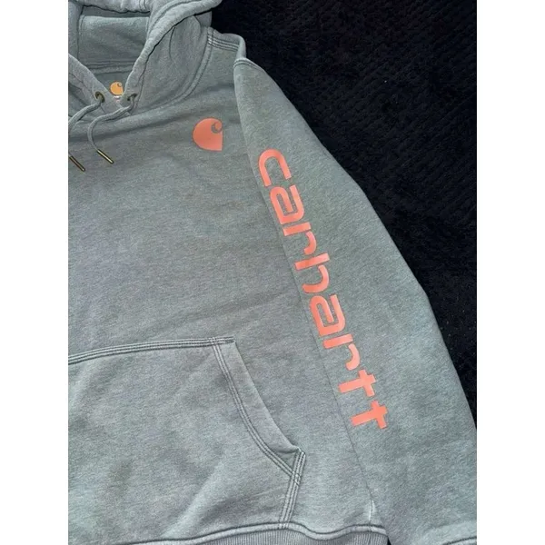 Carhartt‎ Women's Hoodie Relaxed Fit Pullover Fleece Logo Sleeve Workwear Sz M - Image 4