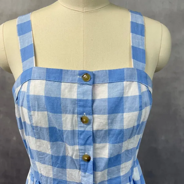 J‎ Crew Womens Gingham Button Front Dress Size 6 Linen Blend Summer Coastal - Image 3