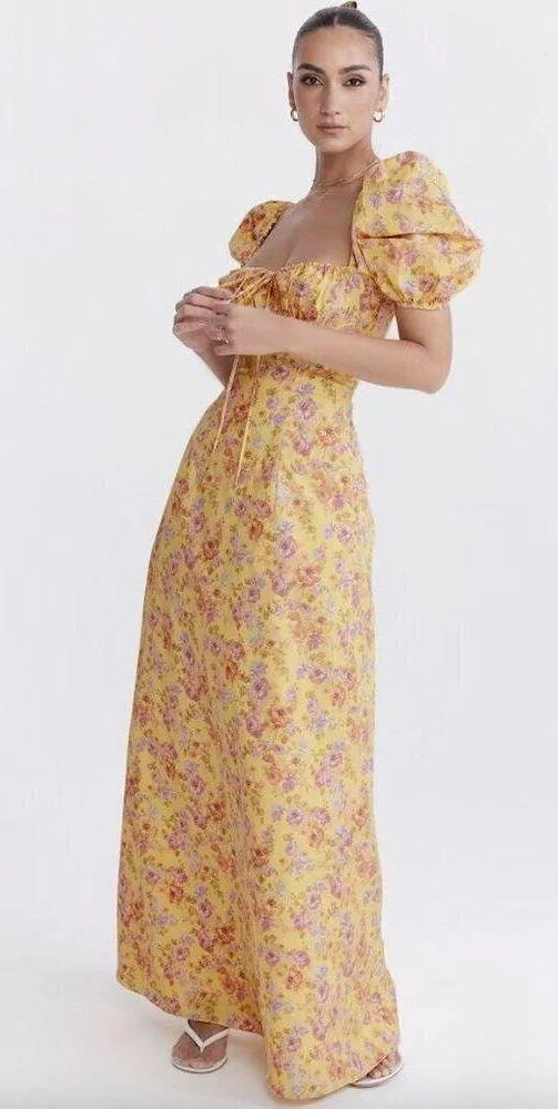 HOUSE OF CB Felizia Puff Sleeve Sundress in Butter Print Size X-Small - Image 5