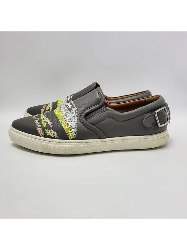 Coach Slip On Shoe C103 Sequin Studded Buckle Gray Sneakers Pointy Toe Sz 6.5 B - Image 2