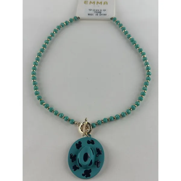 EMMA Western Blue Cow Print Cowboy Hat Pendant Necklace - Image 2