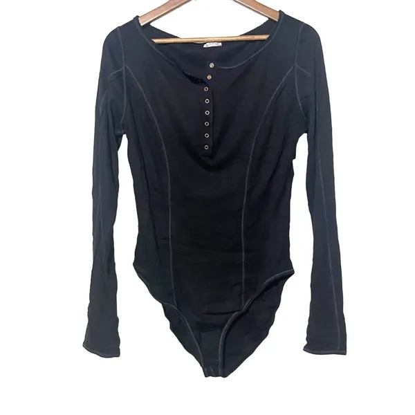 Free People Sloane Thermal Bodysuit | Women’s Large | Black | NEW - Image 3