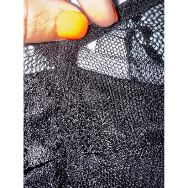 Whimsigoth Black Floral Lace Bell Sleeve‎ V-Neck Sheer Gothic Top L Victorian - Image 4