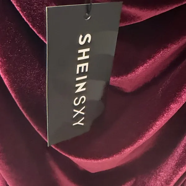 SHEIN SXY Burgundy Velvet Cowl neck midi Dress w slits L, NWT - Image 9