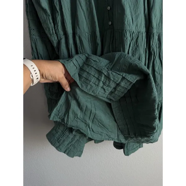 Anthropologie Carrie Mini Dress Green Peasant Tiered Tunic Lace Sleeve Sz S Boho - Image 9