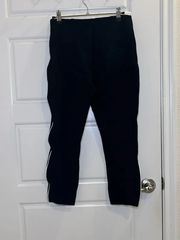SPANX Black Slim Fit Pants Petite Small Pull On Stretch Tapered Side Stripe - Image 3