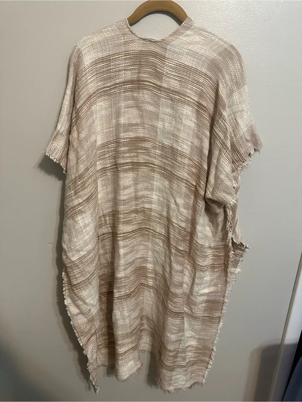 Free People River Bend Fringe Raw Hem Kimono Duster Cover up in Natural - Image 4
