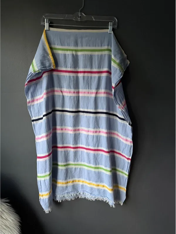 Light Blue Striped Lightweight Scarf with Fringe Edges - Image 2
