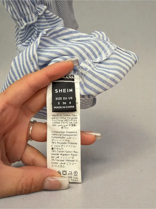 SHEIN Light Blue & White Striped‎ Ruffle Dress - Image 3