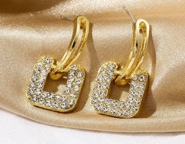 Elegant Gold Plated Square Stud Sparkling Earrings - Image 2