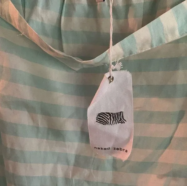 NWT Naked Zebra Off-Shoulder stripped Blouse | Gingham Lite blue Top size M - Image 5