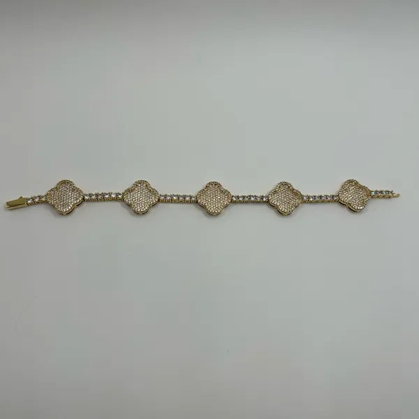 Kay Jewelers Moissanite Clover Tennis Bracelet VVS1 Gold New Insane Quality 8 Inch 3mm - Image 2