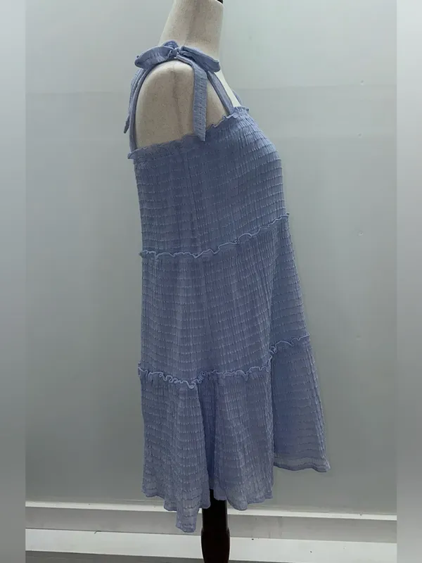 Altar'd State Light Blue Tiered Mini Dress Textured Tie Strap Sundress Size S - Image 5