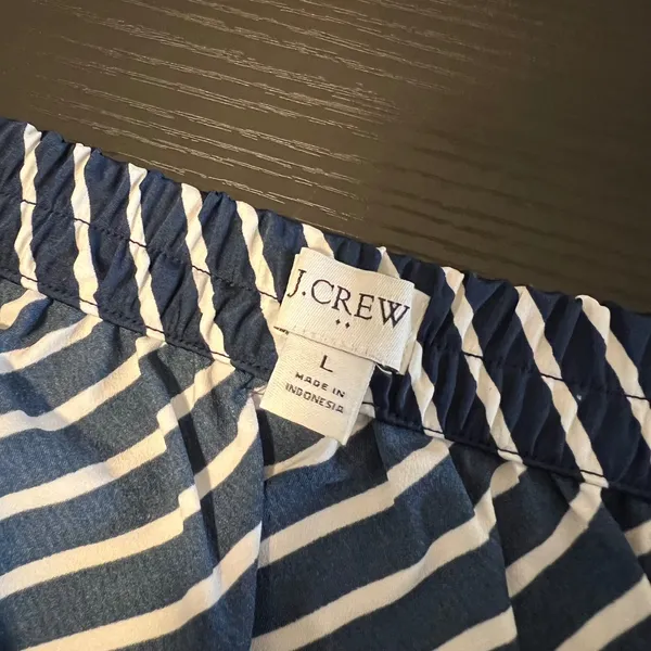 J. Crew Navy White Diagonal Stripe Satin Midi Skirt Elastic Waist Nautical Large - Image 7