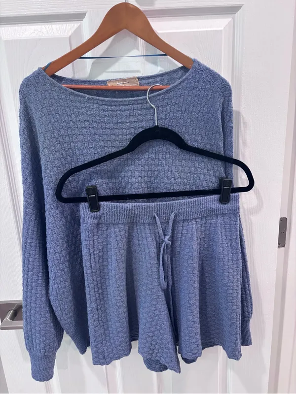 Free People Free-est Rowan Sweater Short Set in Blue Suede XS - Image 6