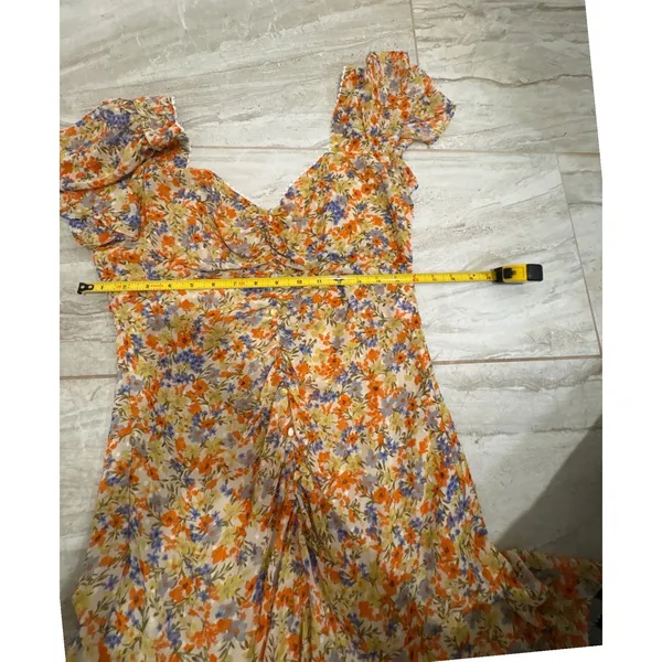 ASTR the Label So Smitten Floral Ruched Mini‎ Dress Orange Yellow Size Large - Image 7