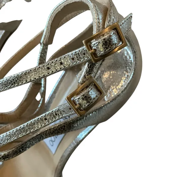 Jimmy Choo silver metallic leather pumps size 41 strappy heels pointy toe - Image 7