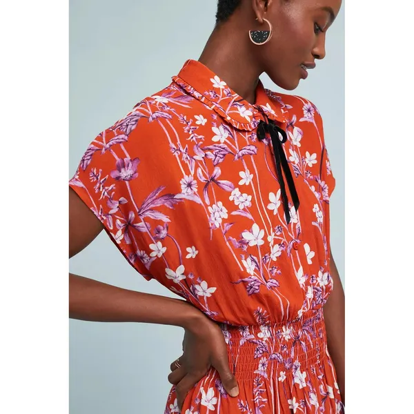 Anthropologie COREY LYNN CALTER Clementine Floral Midi Dress Smocked X-Small - Image 4