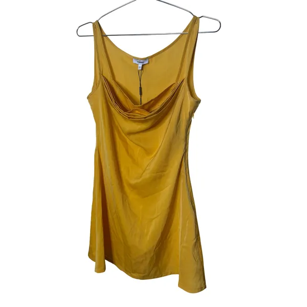 Miaou Ginger Dress Mustard Yellow Cowl Neck Satin Mini Dress Sleeveless - Image 2
