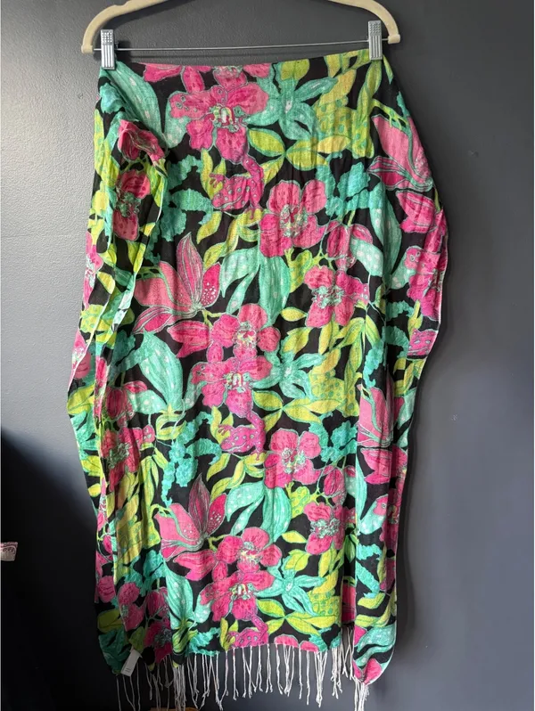Lilly Pulitzer Floral Silk Cashmere Shawl Wrap with Fringe - Image 2