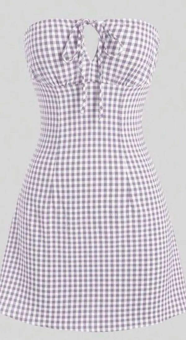 Cross Neck Plaid Lilac and White Mini Dress for Sorority Recruitment and LSU Game Days - Image 3