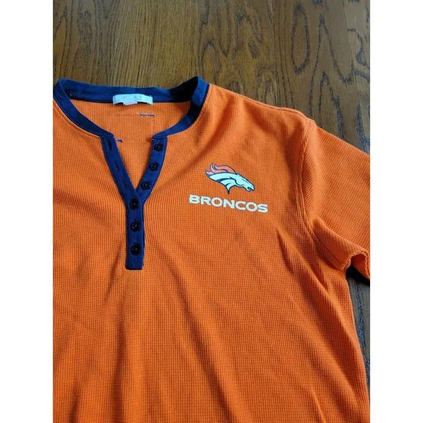 Denver Broncos WEAR by Erin Andrews Woman's Henley Long Sleeve T-shirt B5 - Image 6