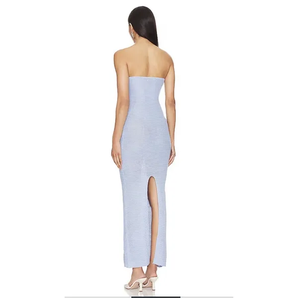 MORE TO COME Cherlee Maxi Dress Blue Strapless Knit Floral Applique Medium M NWT - Image 2