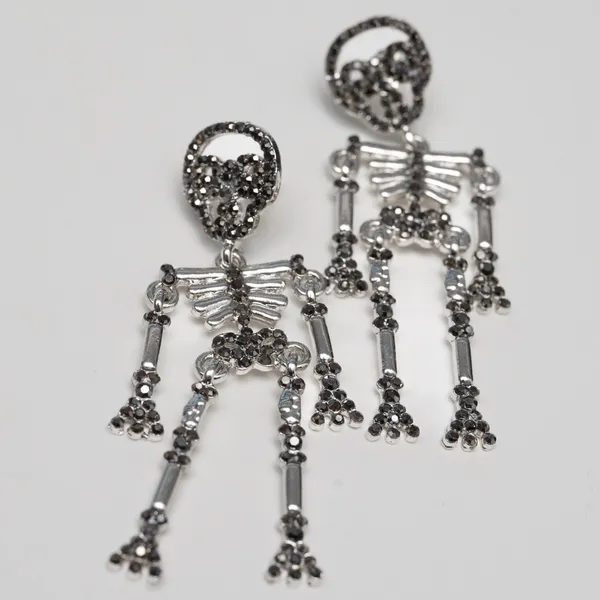 Halloween. Rhinestone Silver Skeleton Earrings. - Image 3