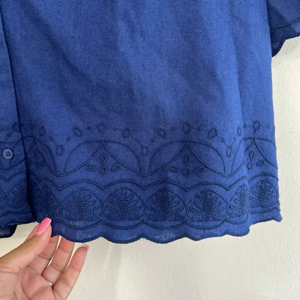 Roller Rabbit x Target Navy Blue Short Sleeve Button Down Large NEW Women - Image 4