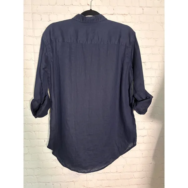 Lauren Ralph Lauren Navy Blue 100% Linen Roll-Tab Button Down Shirt‎ SP - Image 6