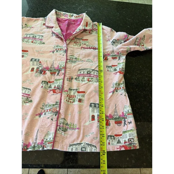 Nick & Nora Flannel Pajama Top Shirt Winter In Paris Pink Poodles Sz M Top‎ Only - Image 5