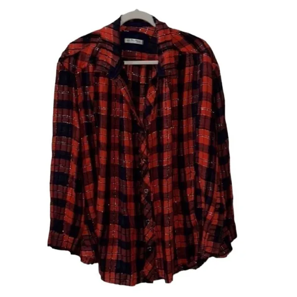 Free People Red & Blue Plaid Tunic Oversized Wool Blend Top(Size Small) - Image 4